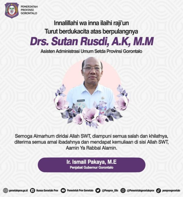 Sutan Rusdi Wafat, Penjagub Gorontalo Sampaikan Ucapan Duka