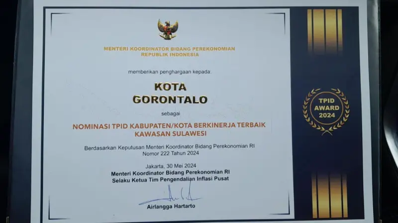 TPID Award 2023: Kota Gorontalo Ranking 2 Kategori IHK Wilayah Sulawesi